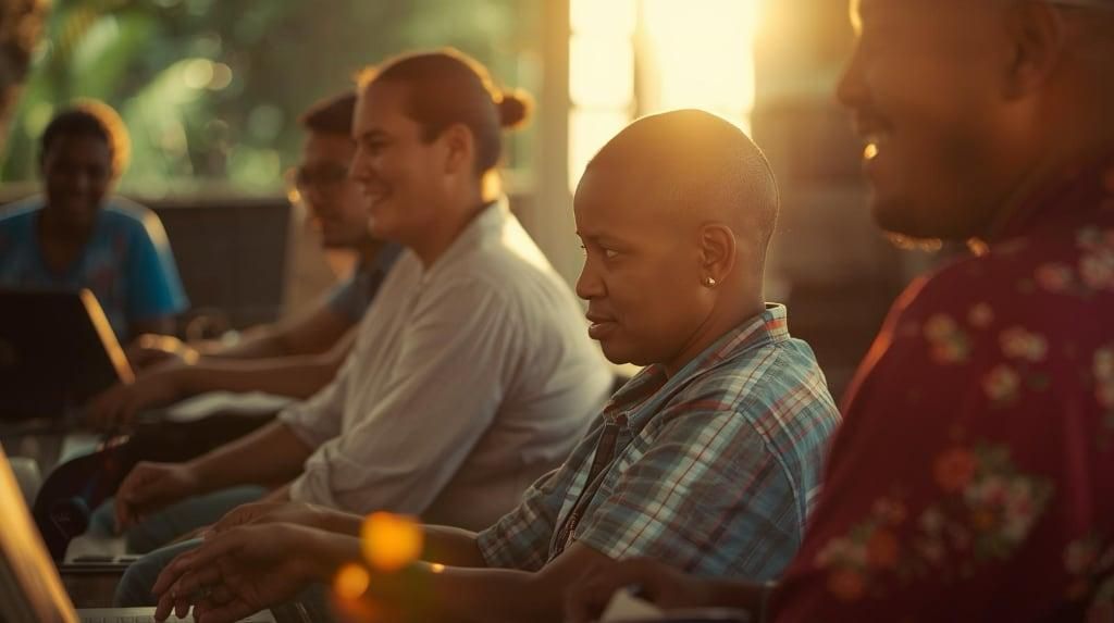 Adults at laptops during a FAPOH job-training session