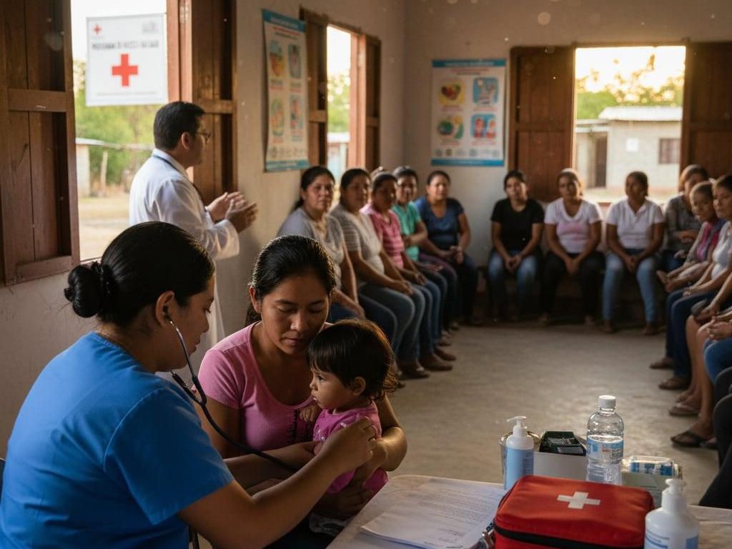A healthcare worker examining a patient at a rural clinic